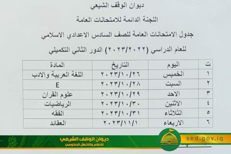 التعليم الديني يمنح طلبة المراحل المنتهية دوراً ثالثاً ويعلن جدول الامتحانات العامة الدور الثاني التكميلي